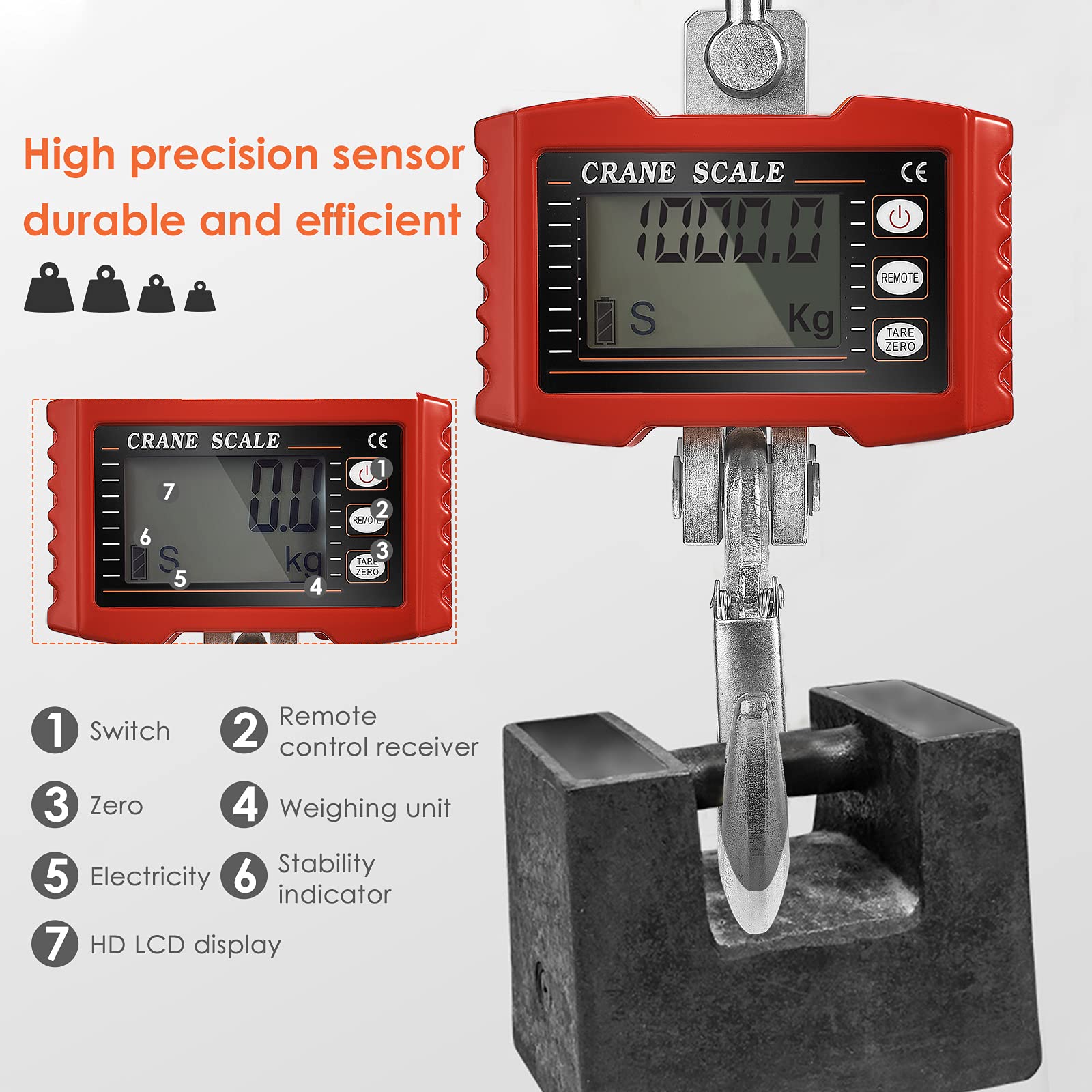 Bilancia sospesa digitale 2200 libbre 1000 kg industriale per gru elettronica portatile 1T