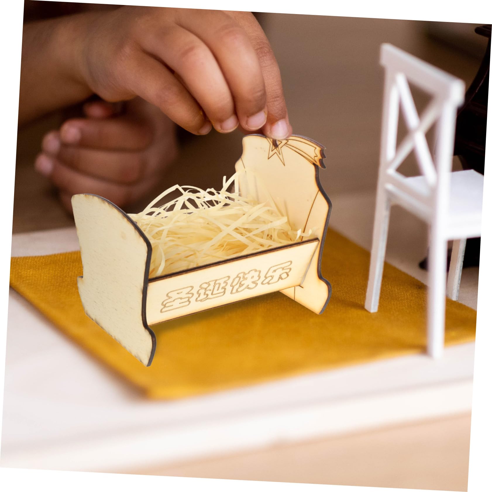Cabilock 3stücke Holzkrippe Mit Jesusfigur Handgefertigtes Krippenornament Für Weihnachtsdekoration Massivem Für Schreibtisch Und