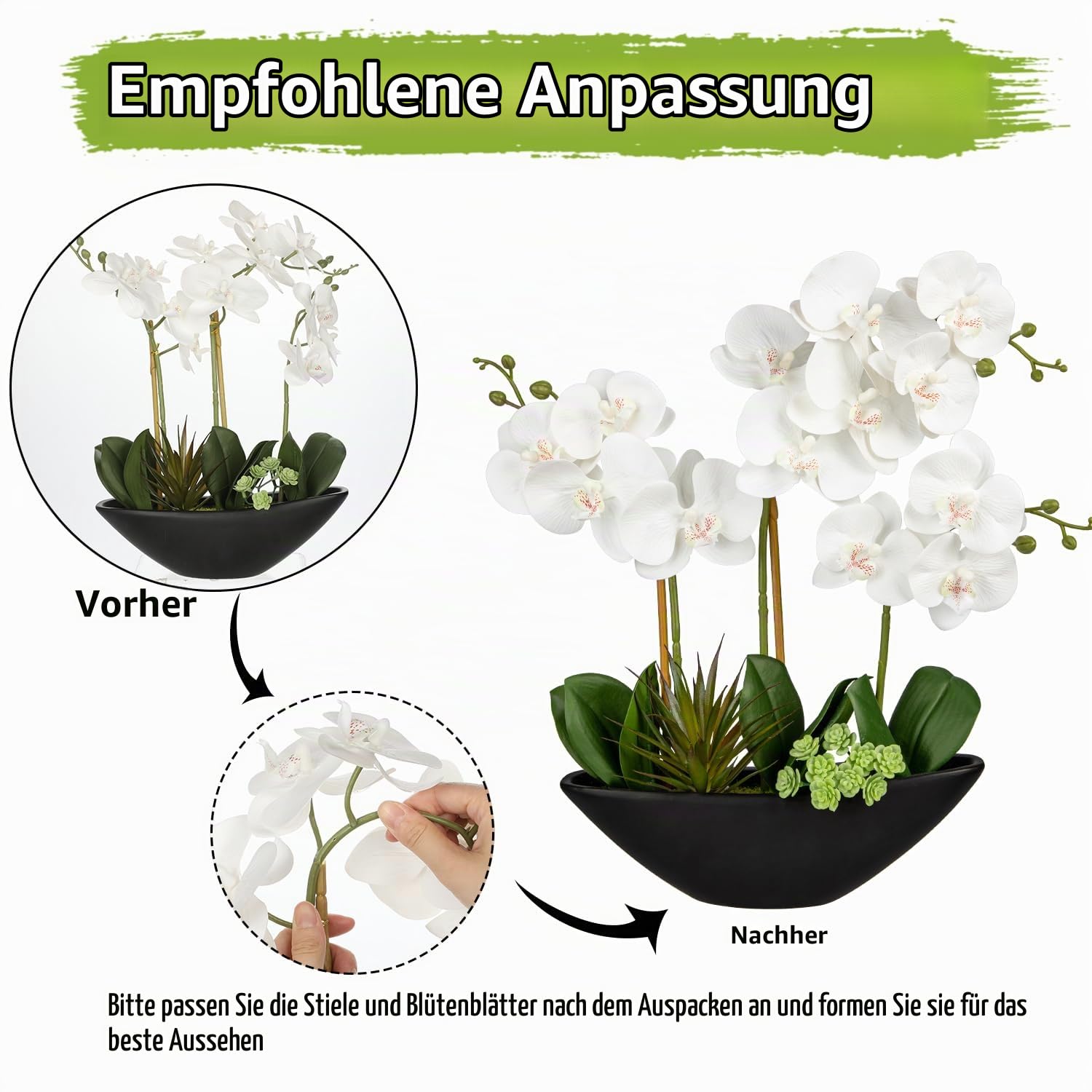 Kunstpflanze Orchideen Künstliche Deko Blumen Kunstblumen Wie Echt Mit Real-Touch Blüten im Keramiktopf Tischdeko Fensterbank Deko, Höhe 41cm