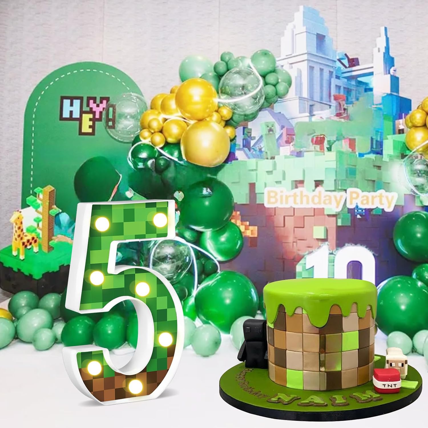 8.5" Pixel Game Light up Numbers Pixel Game Birthday Decorations Happy Birthday Light up Sign Pixel Pattern Game Theme Party Supplies Table Centerpieces (Number 5)