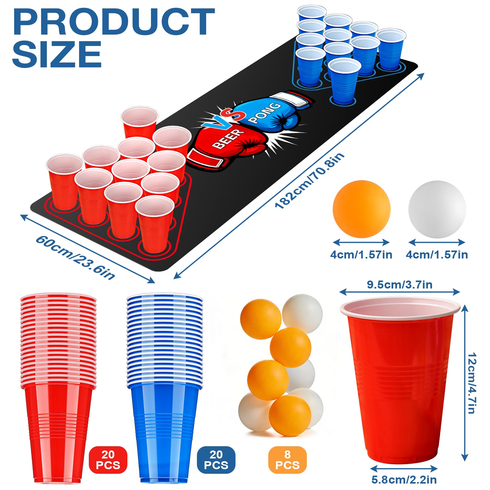 DESPOINA Beer Pong Ping Pong Kit Completo, Birra Pong Party Set con Tappeto da Gioco, Include 40 Bicchieri Beer Pong e 8 Palline da Ping, Set Riutilizzabile per Feste di Compleanno e Matrimoni