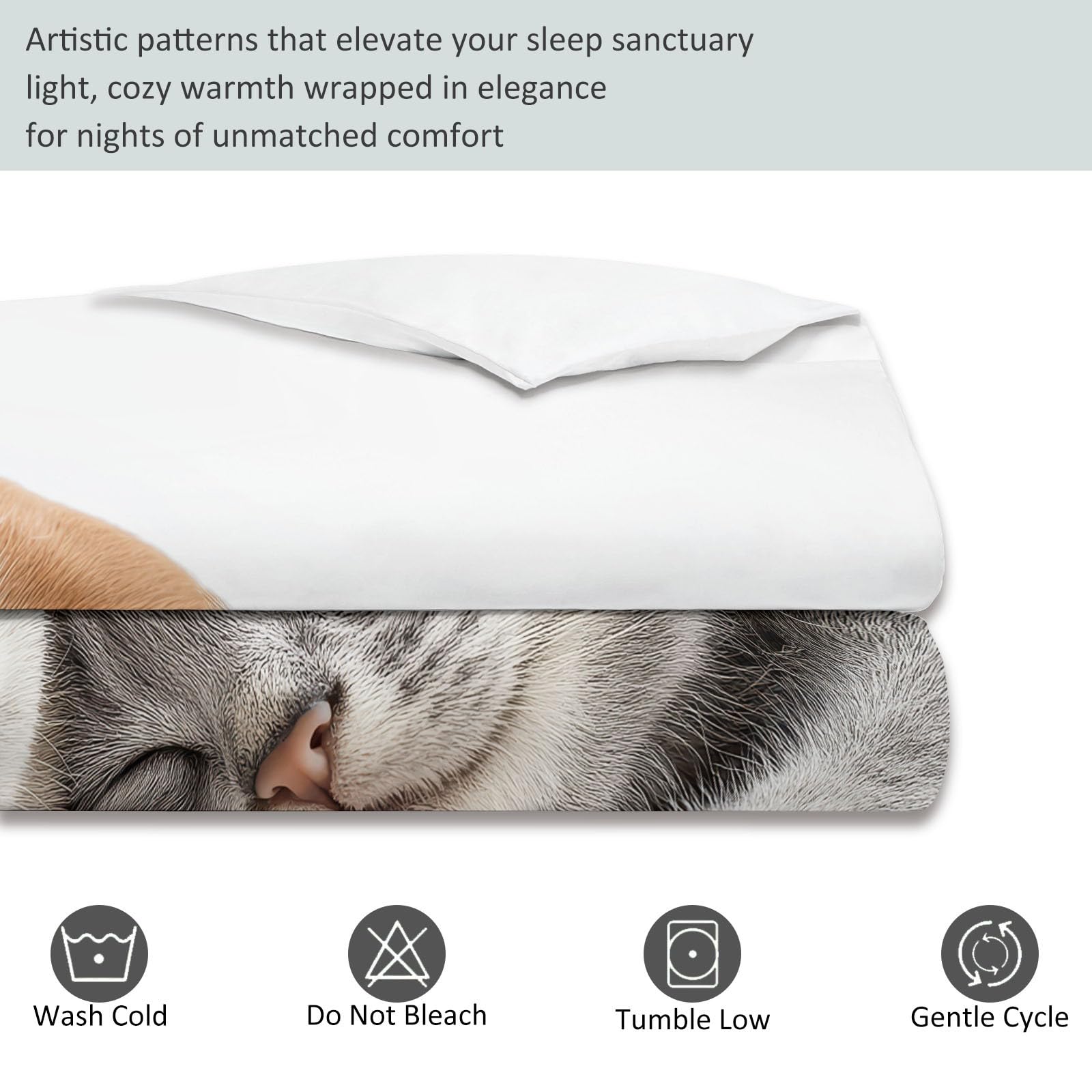 Biancheria da letto da 155 x 220 cm, in 100% microfibra, non necessita di stiratura e morbida, con stampa fotografica, con simpatici animali e cuccioli, stile minimalista, con chiusura lampo, 2 federe