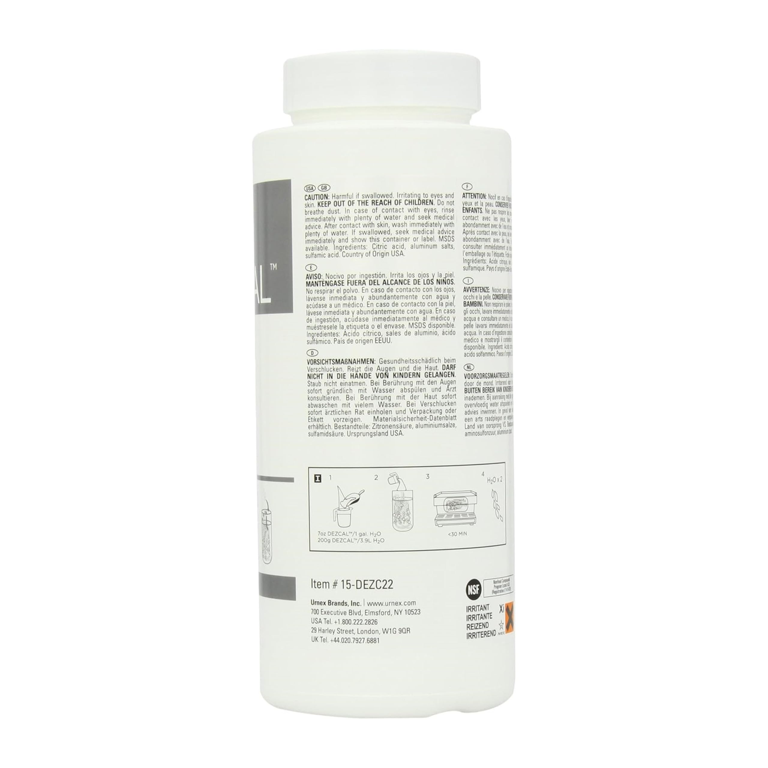 Urnex Dezcal - Polvo Descalcificador para Cafeteras - Elimina la Cal - 900 g - Blanco