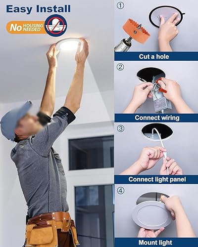 Miniatura 3 de Paquete de 12 luces empotrables LED empotrables de 6 pulgadas con caja de conexiones, luz de techo LED empotrable sin lata de 6000 K, 12 W 110 W