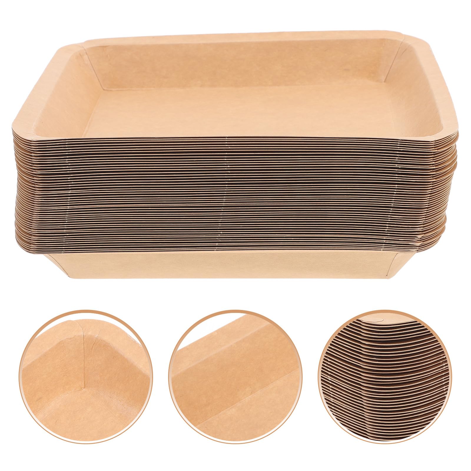 50 Bandejas Desechables para Barbacoa de Papel Kraft, Rectangulares Tamaño 2, Resistentes para Servir Mariscos y Cangrejos de Río en Fiestas y Restaurantes