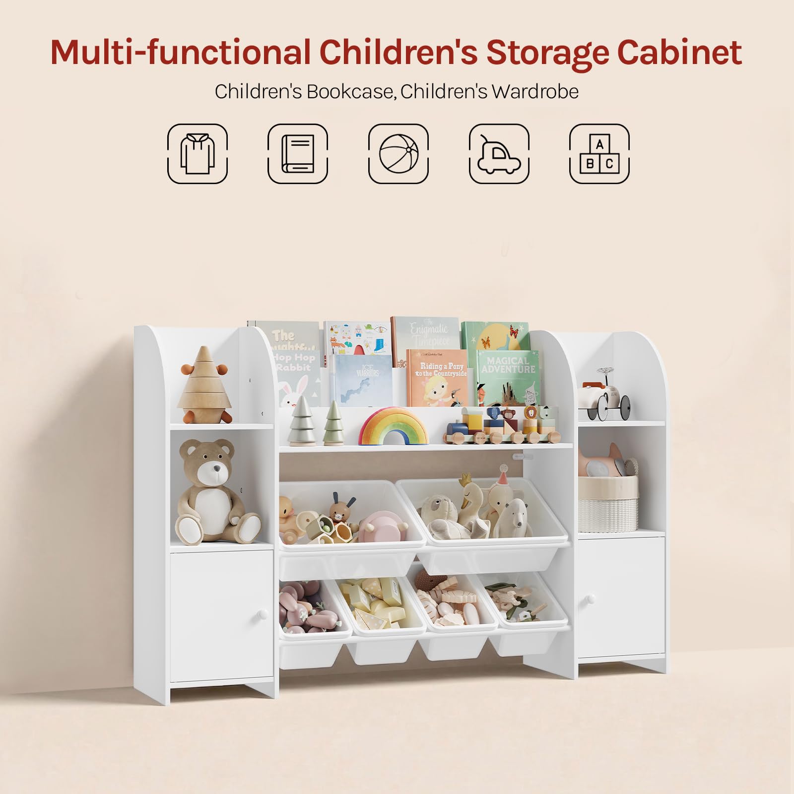 WOLTU Kinderregal Bücherregal Kinder Holz 6 Plastikschubladen Weiß | 6 Schubladen; 4 Fächer; MDF; Kinderzimmer; Wohnzimmer; Arbeitszimmer; 140x90x30 cm; Regal