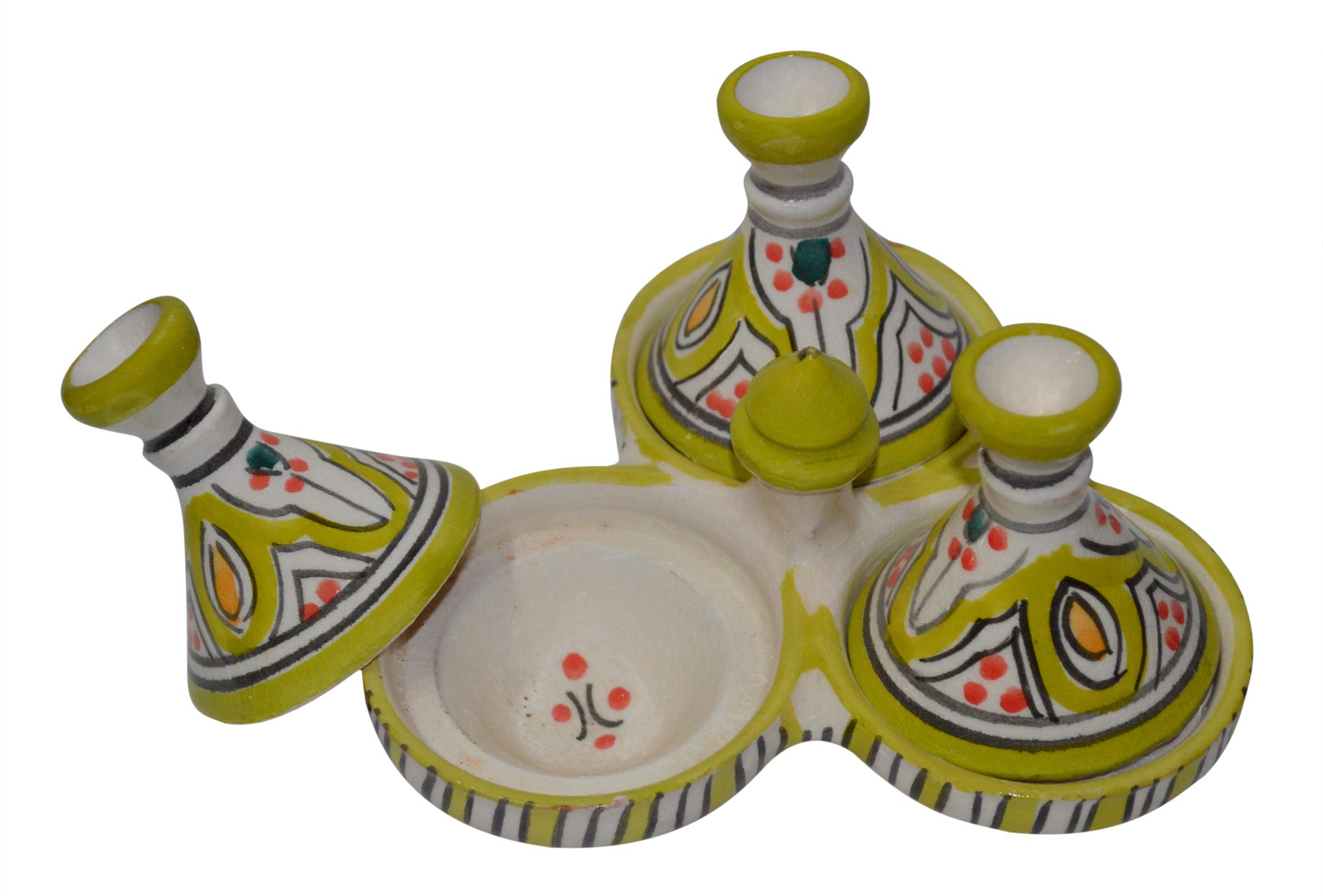 Handmade Salt & Pepper Pinch Triple Tagine Set Spice Holder With Lids Environmentally Friendly