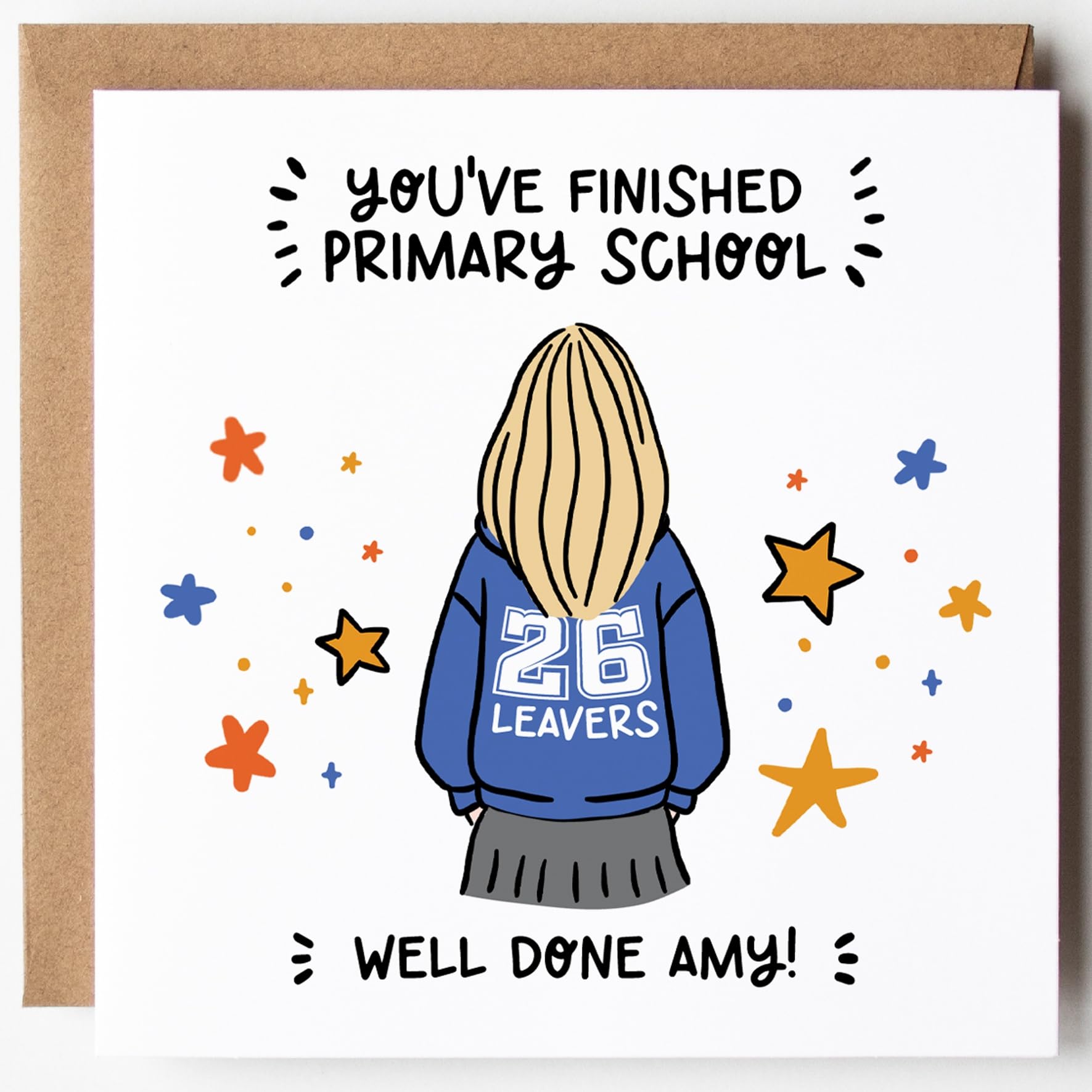 Girls Primary School Leavers Card • Personalised Congratulations School Leaver Card for Girls • Finished Primary School Card • Choose Hair Colour