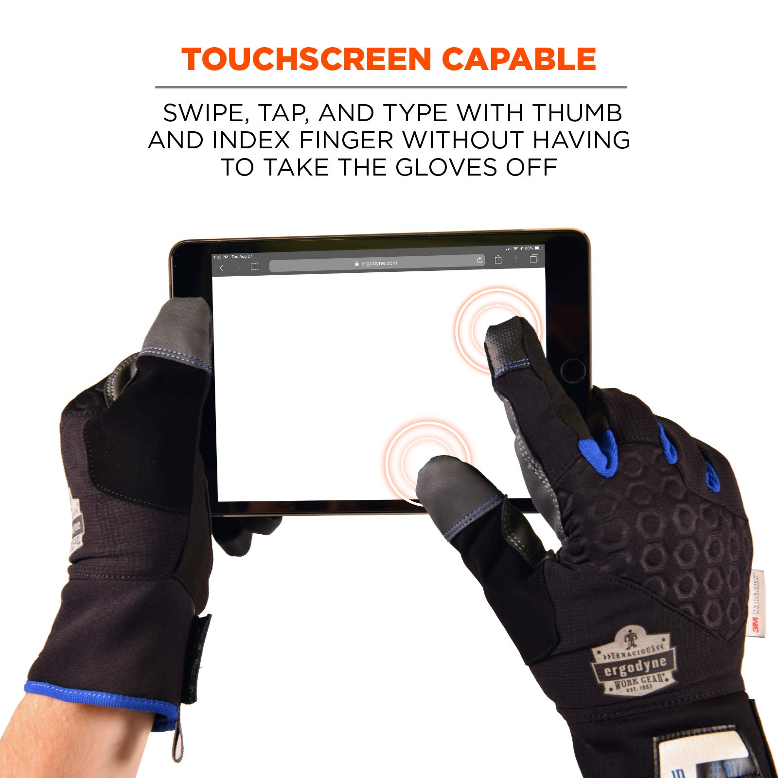 Ergodyne ProFlex 817 Guantes de trabajo térmicos de invierno con palmas reforzadas, color negro, S