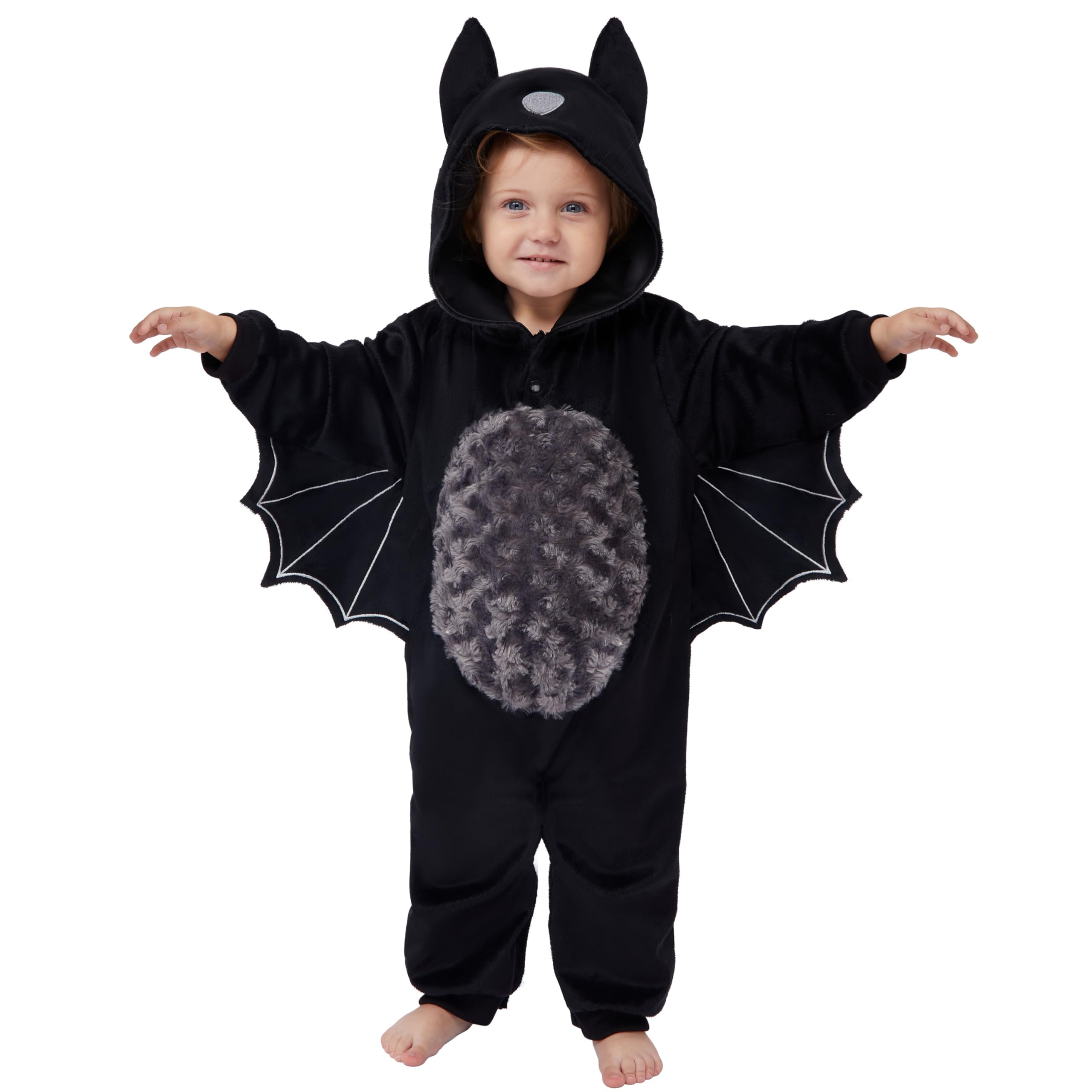 Spooktacular Creations Halloween Baby Unisex Costume, Black Bat Toddler Hooded Jumpsuit Costume with a Tail, Zip-Up Hooded for Halloween Cosplay Costume (12-18 months)