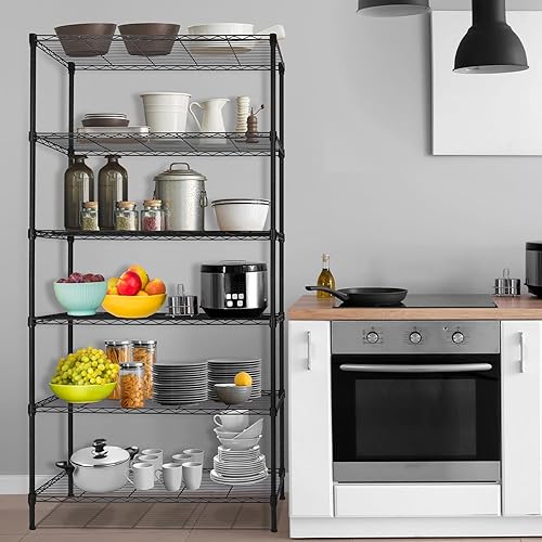 Miniatura 2 de REGILLER Estante de almacenamiento de metal de 6 alambres, estantes ajustables, estantes de almacenamiento de pie para lavandería, baño, cocina,