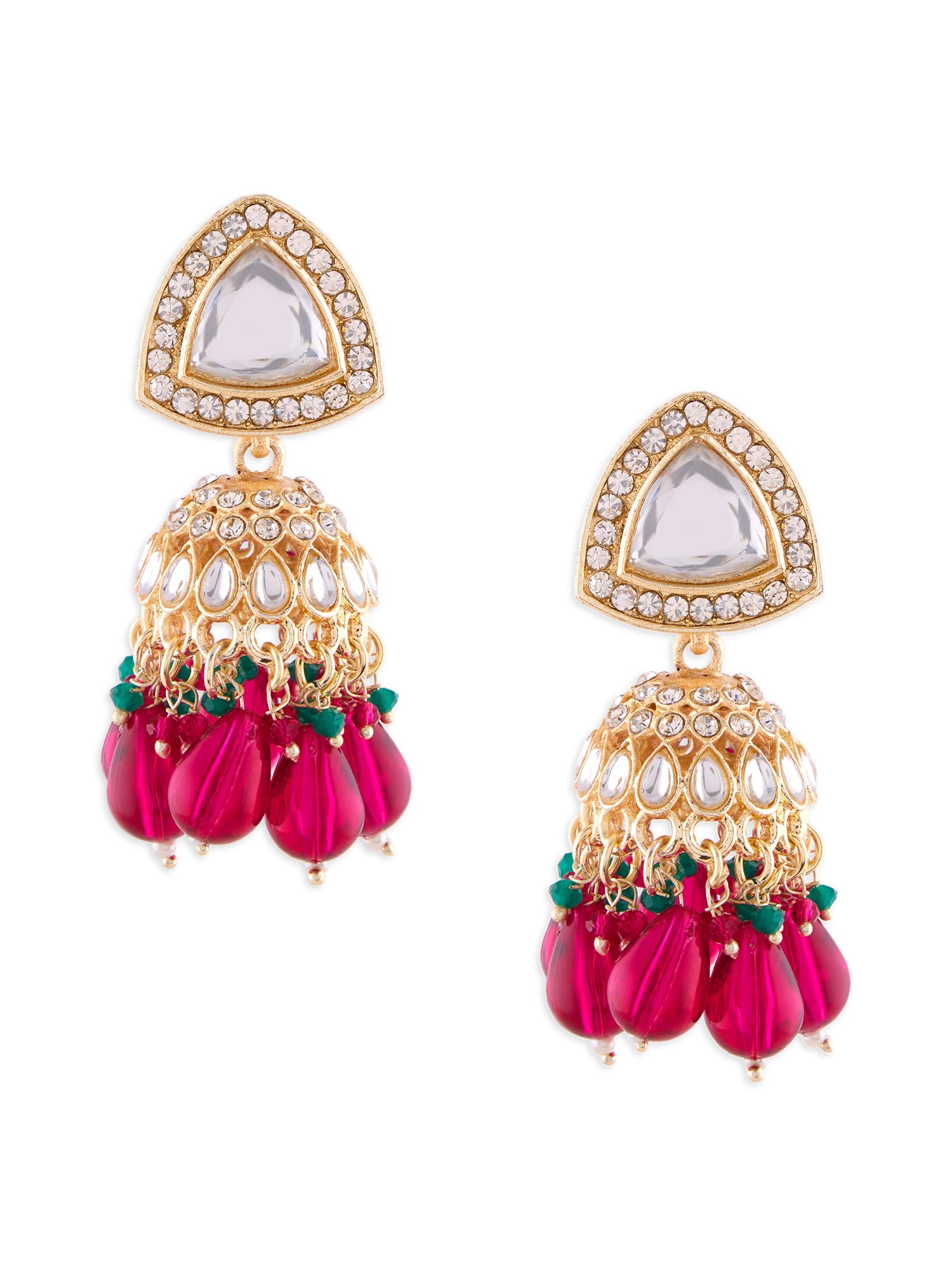 Zaveri Pearls Rani Pink Green Cluster Beads Drop Dazzling Stones Ethnic Jhumki Earring For Women-ZPFK17799 (B0D1KLNZXS) Amazon Price History, Amazon Price Tracker