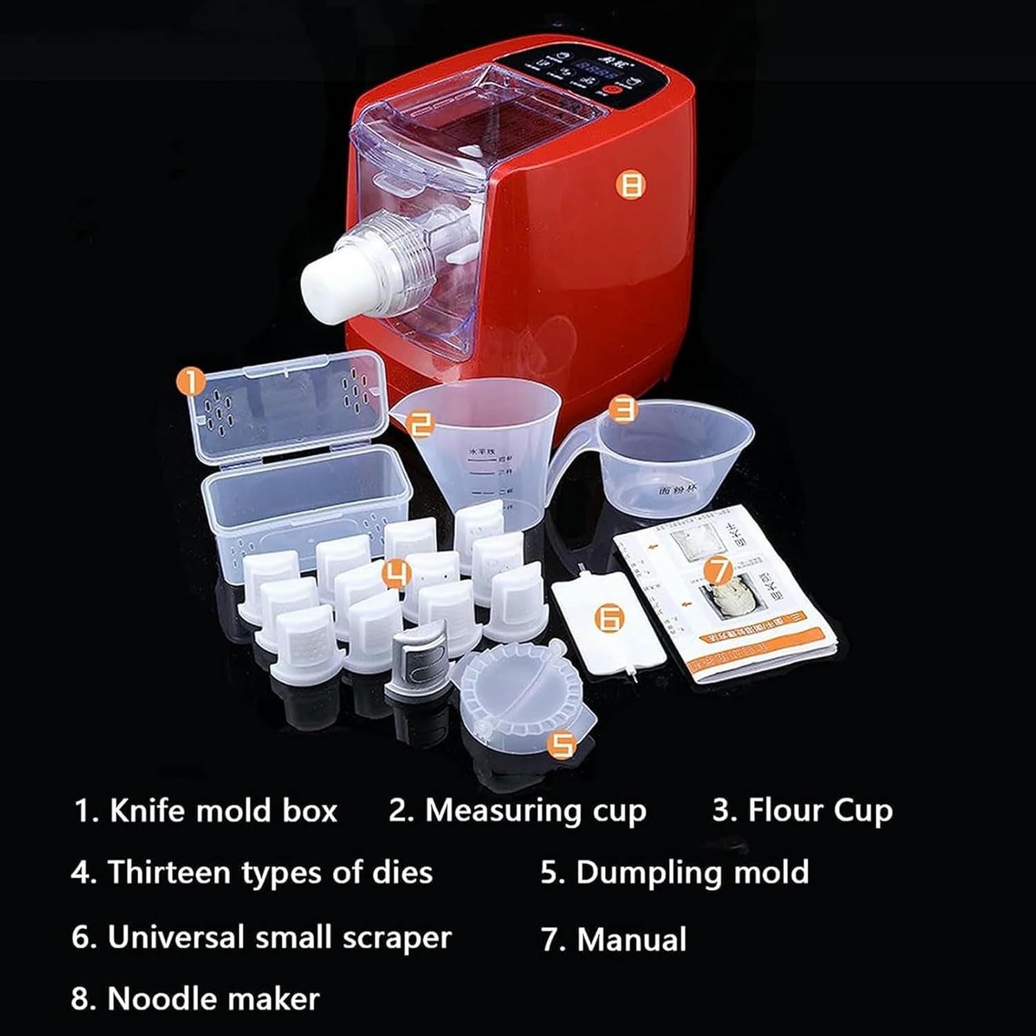 Pasta Maker, Electric Pasta Machine with Thirteen Noodle Modules for Spaghetti & Fettucine And More, Easy To Use,Red
