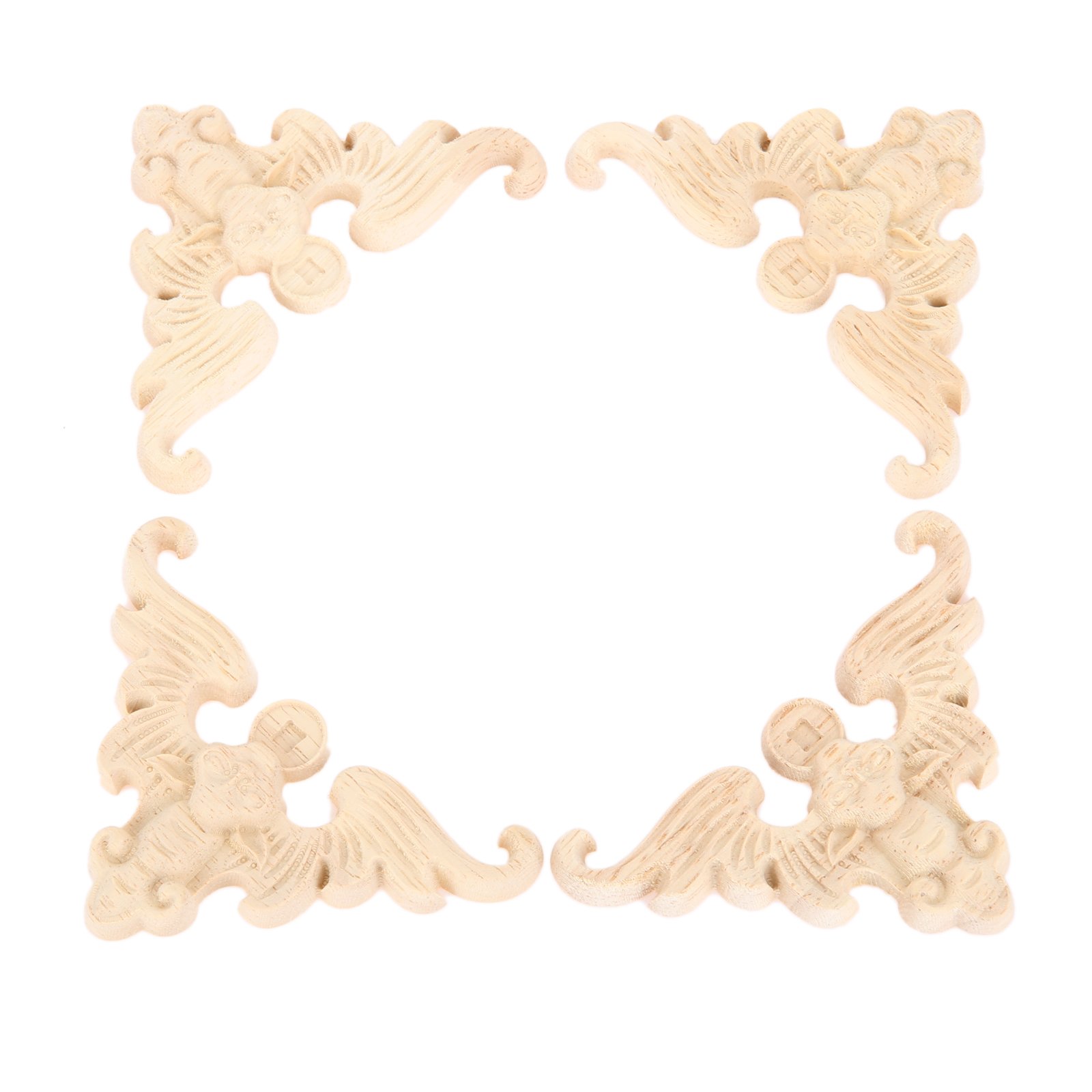 Muxsam 4Pcs Carved Wood Decal 8X8cm Retro Onlay Decorative Applique Wooden Wall Art For European Cabinets Windows Doors Cupboards Mirrors