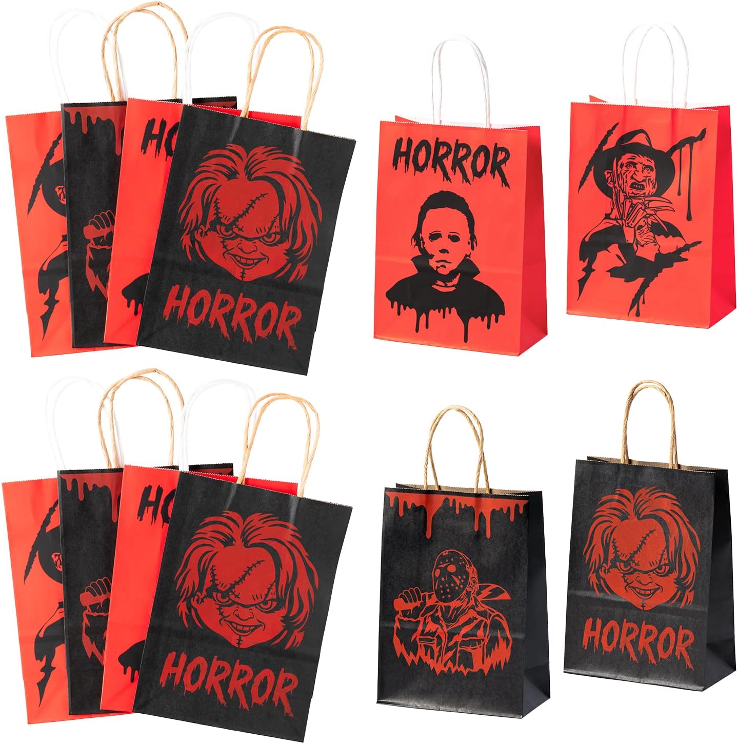 Horror Classic Movie Character Theme Halloween 12Pcs Party Paper Gift Bags For Horror Movie Lovers Party Supplies Birthday Party Decorations - Party Favor Good Treat Candy Bags for Game Kids Adults Birthday Party Decor
