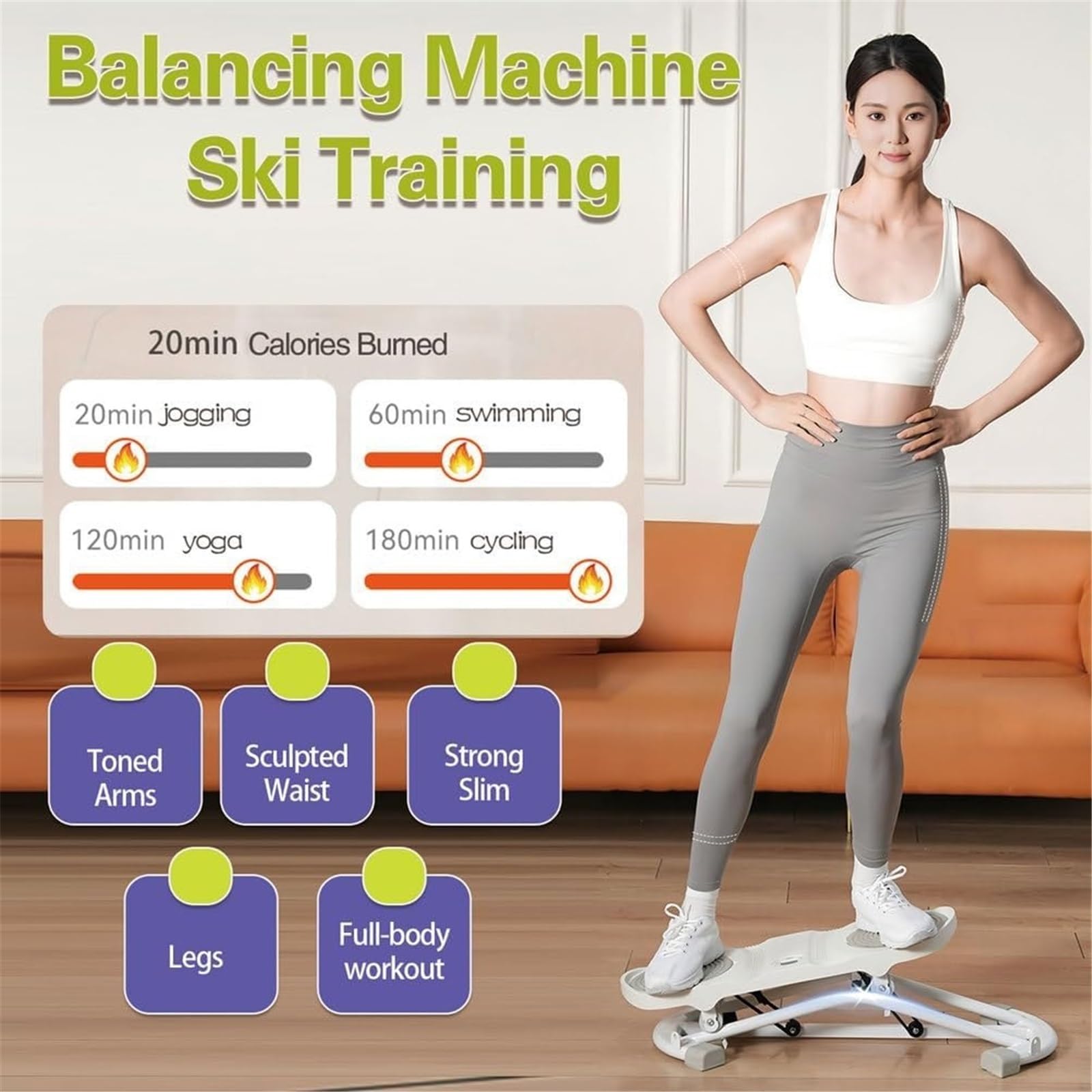 Deska do balansowania i symulator nart dla dorosłych | Mini stepper schodowy z wyświetlaczem LCD | Pasma oporu | Pojemność 300 funtów | Sprzęt fitness do huśtawki na całe ciało