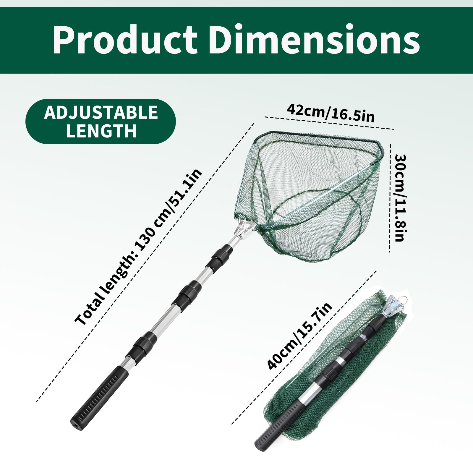 HZOUHONG Kescher Angeln Teleskop, Unterfangkescher Ausziehbar, Angelkescher Faltbar, Landing Net 130cm, Forellen Teich, Angelzubehör, Fishing Accessories für Teich, Bäche, Seen, Bootsangeln - 3