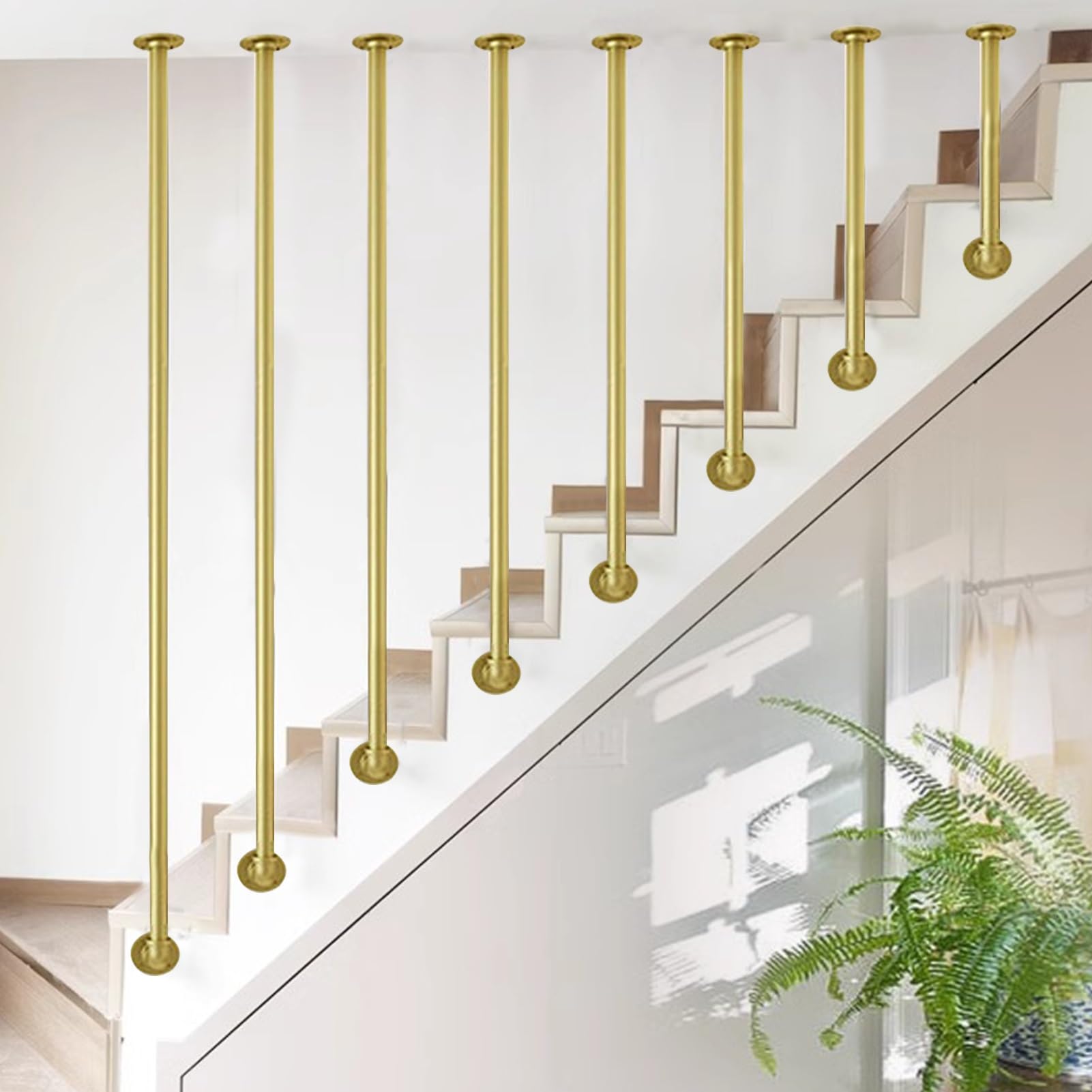 FKXSXAZ L-Shaped Staircase Banister, Gold Stair Handrail Wall Mounted Safety Guardrail Non-Slip Grab Bar 30-150cm(3.1ft/95cm)