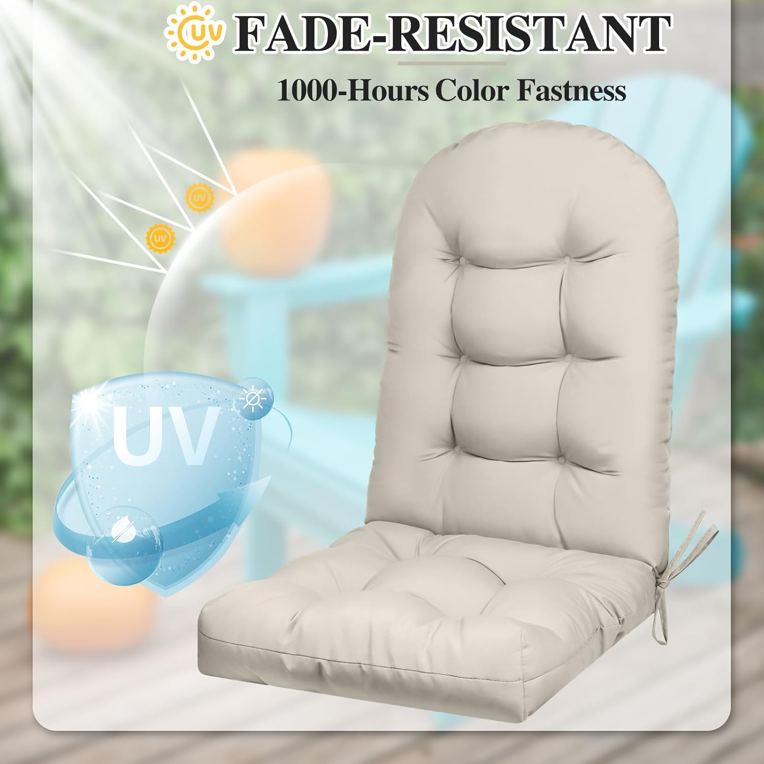 6 Pack Adirondack Chair Cushion, Waterproof Rocking Chair Cushion - Fade Resistant Patio Furniture Cushions, Thickened Patio Chair Pad for Outdoor and Indoor, 49x20x5 Inch