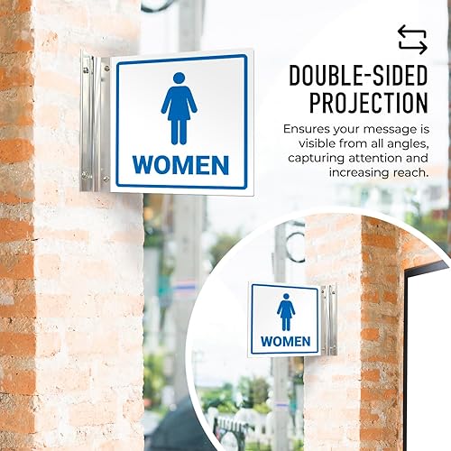 Miniatura 9 de Letrero de proyección de baño para mujer, doble cara, 6 x 6 pulgadas, ACM, con accesorio negro satinado, fabricado en Estados Unidos