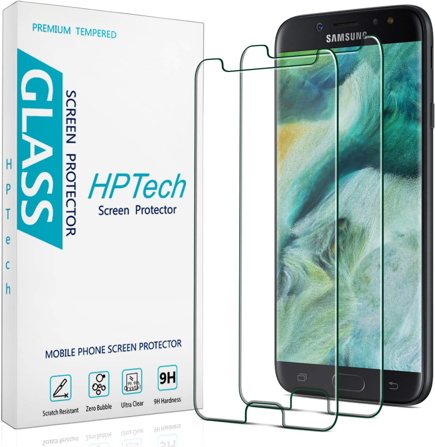 (2 Pack) Designed For Samsung Galaxy J7 2017 / J7 V / J7 Prime / J7 Sky Pro / J7 Perx Tempered Glass Screen Protector, Easy to Install, Bubble Free