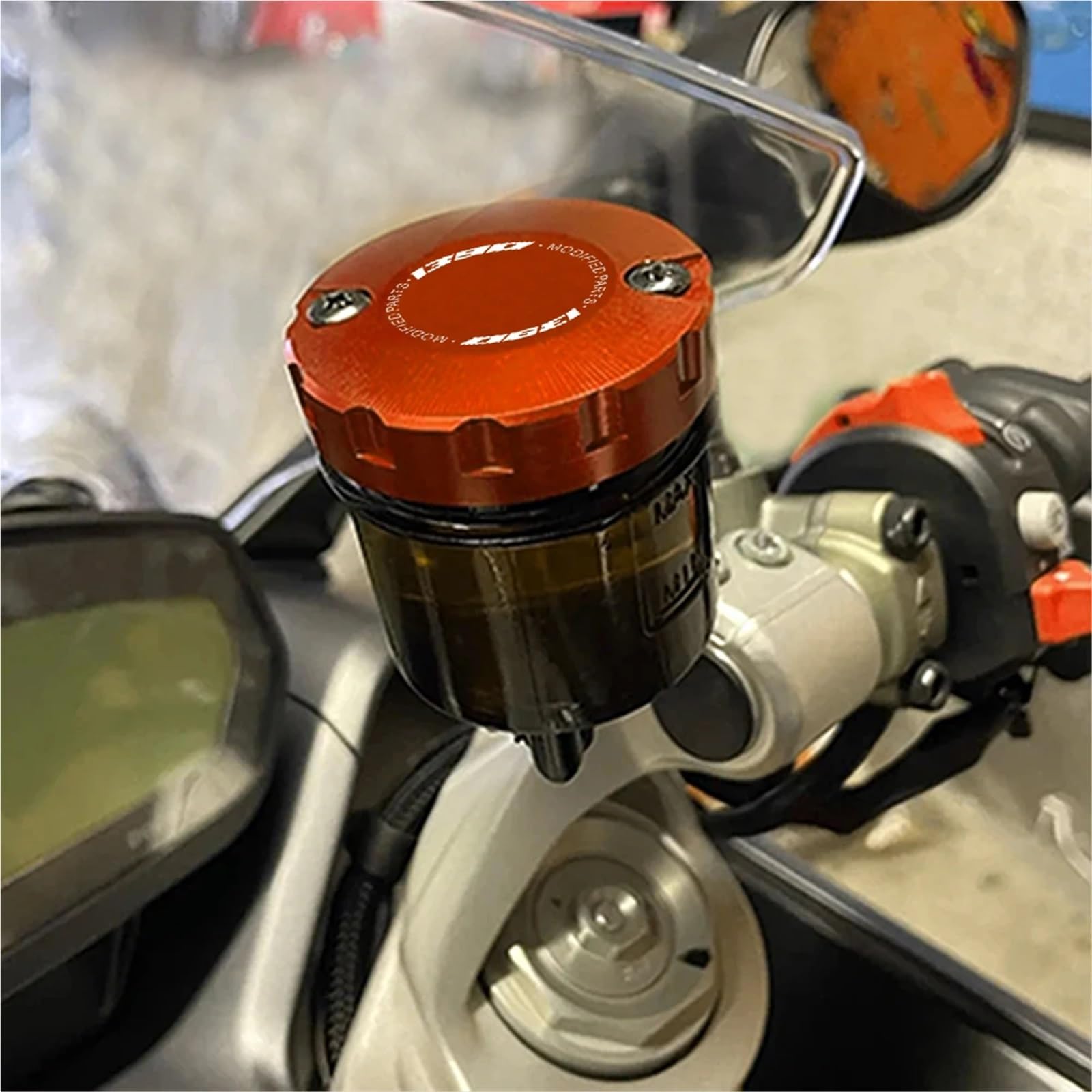 Bouchon de réservoir de liquide de frein avant et arrière en aluminium for moto KTM 1390 Super Adventure RS Evo 1390 SAS 1390 Super Duke R GT Evo(Orange-Combo (3pcs))