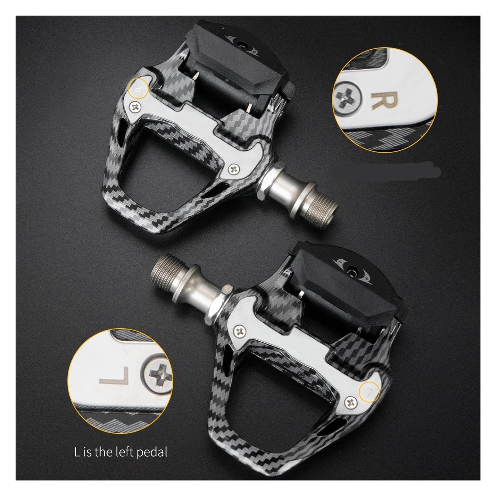 Pedales automáticos con calas y patrón de Fibra Carbono for Bicicleta Carretera, compatibles Sistemas Shimano SPD SL/KEO