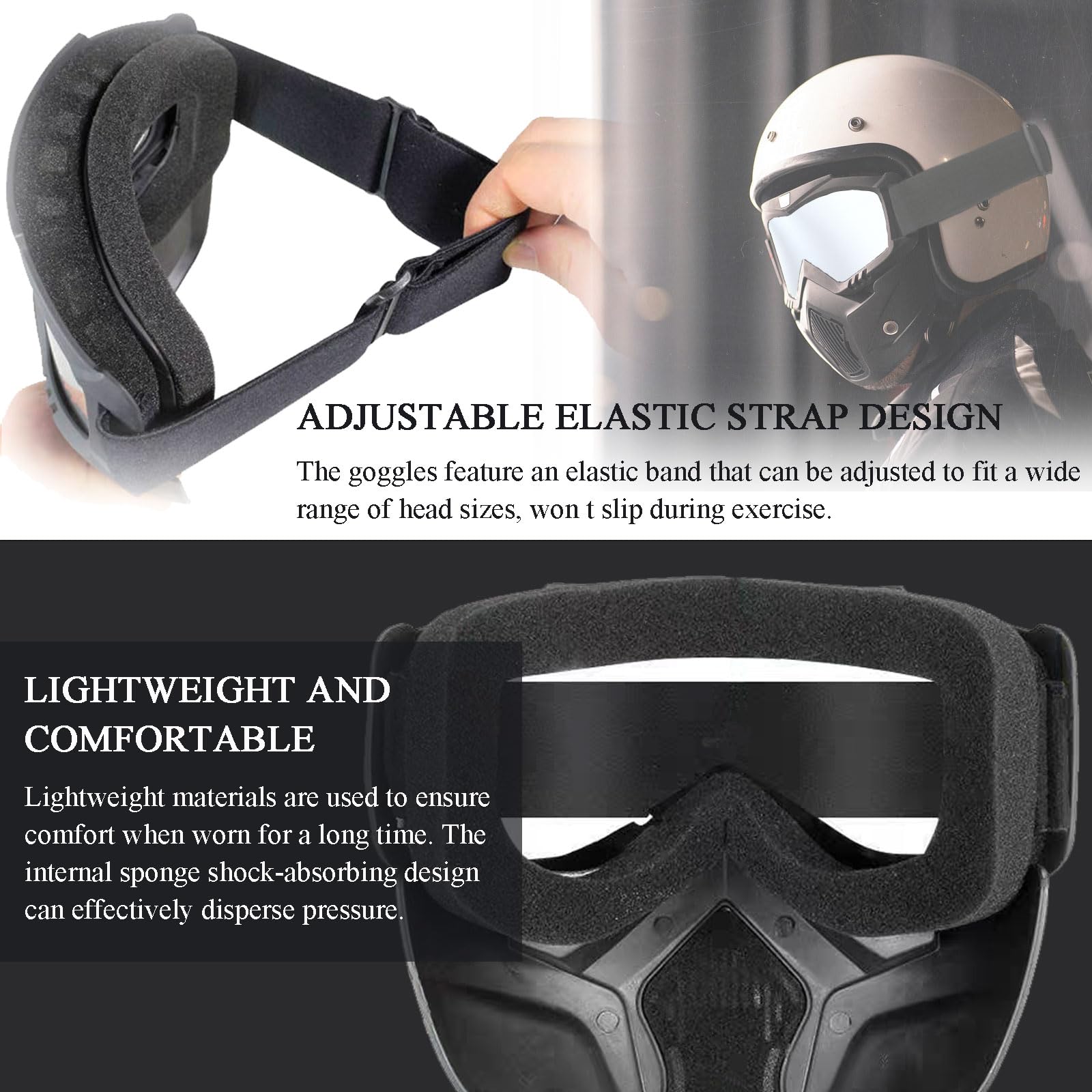 Motorradbrille für Brillenträger, Motorradhelm Reitbrille Winddicht Nebelfest Abnehmbare Staubschutz Motorcycle Maske für Radsport, Geländerennen