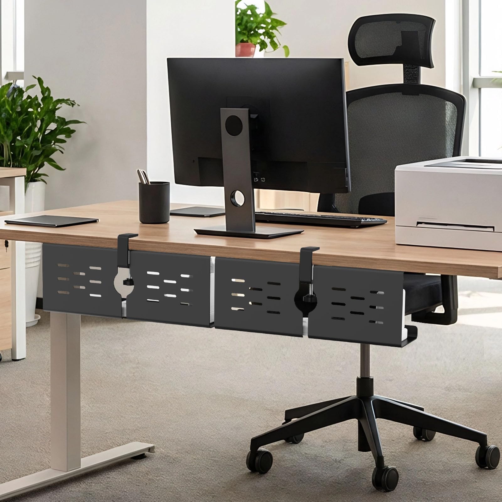 KEEGH Kabelkanal Schreibtisch 2er Set, Kabelmanagement Schreibtisch Ohne Bohren für Kabelversteck, Kabelwanne Ideale Klemmen/Schraubmontage, Kable Organizer für Büro, Zuhause, Gaming-Setup, Schwarz