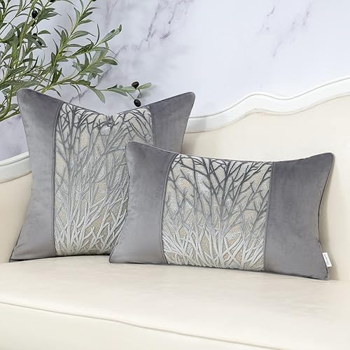 Miniatura 5 de Yangest Funda de cojín rectangular de terciopelo gris para sofá, dormitorio, sala de estar, 12 x 20 pulgadas