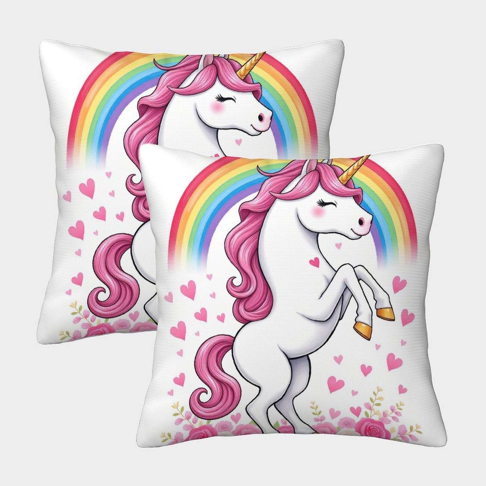 QFVANSIYO Cute Unicorn 3D Printed Pillowcase Microfiber Bedroom Bedding Decor Rainbow Unicorn Pillow Cover Soft Breathable for Home 50x50cm