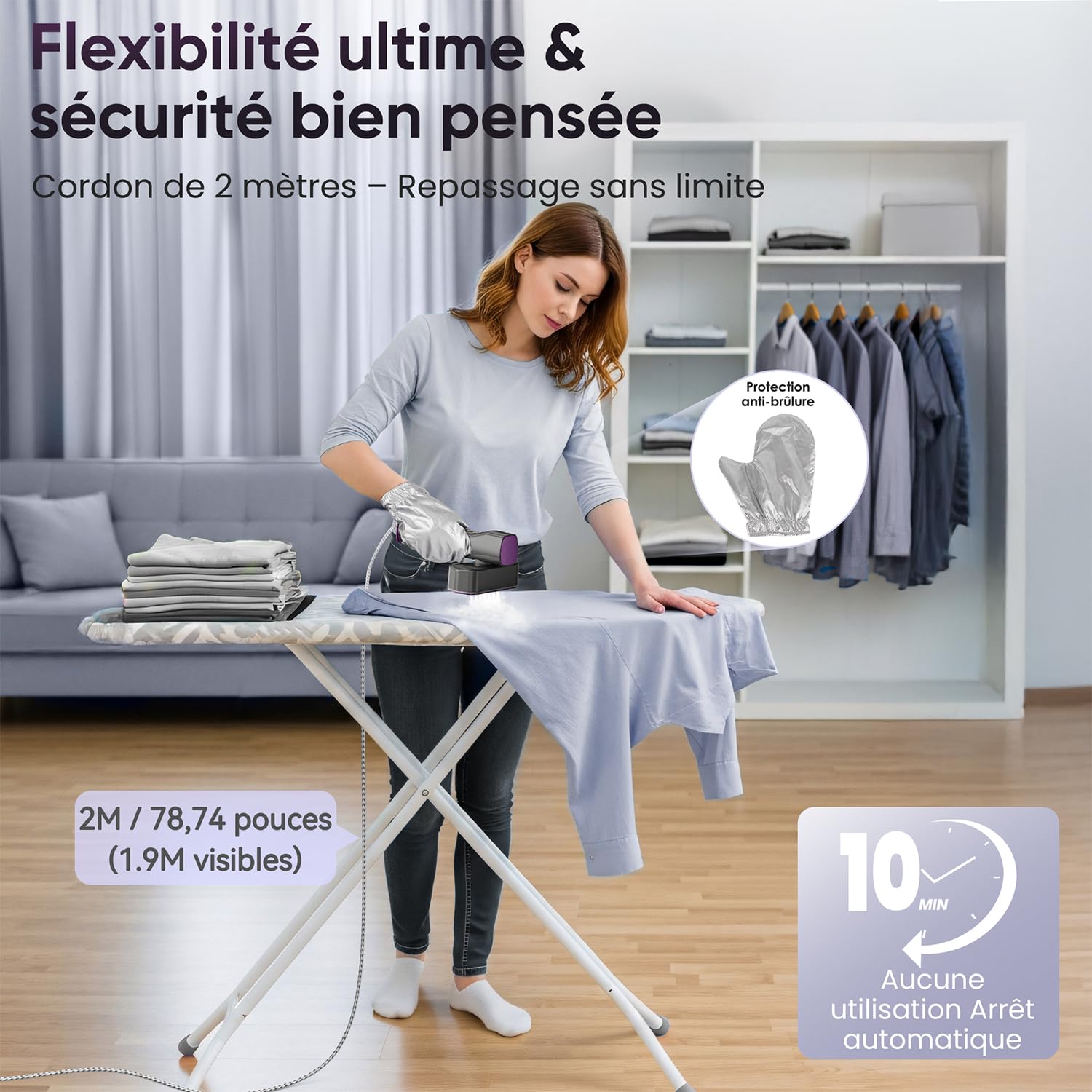 VIWAVE Défroisseur Vetement 1200 W, Fer à Repasser Double Tension 110-240V, Chauffe Rapide 15 s, Défroisseur a Main 2‑en‑1, 4 modes, écran LED, Fer a Repasser Vertical – Voyages et Maison
