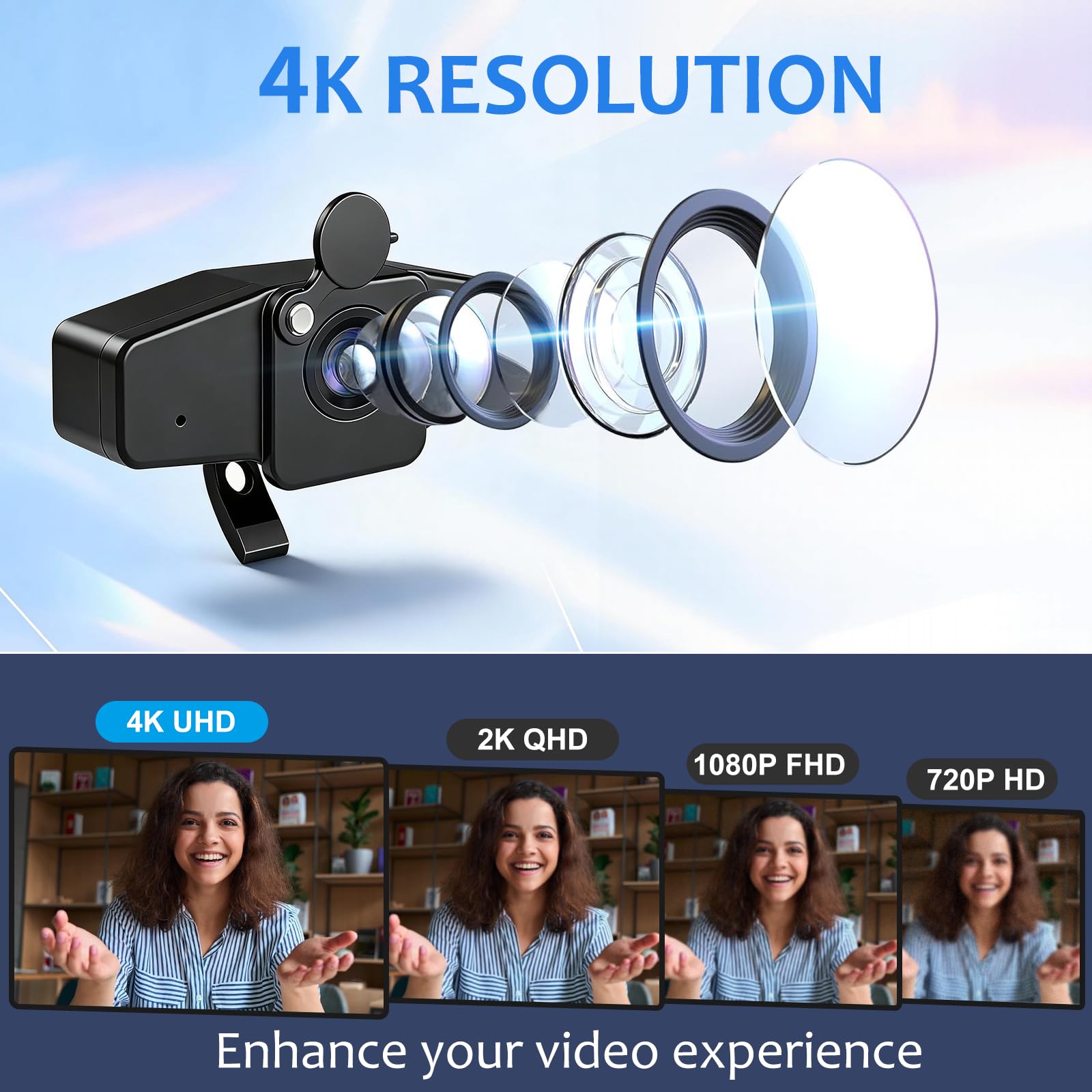 POHO Webcam 4K per PC, fotocamera ultra HD con messa a fuoco automatica PDAF, correzione automatica della luce, Plug & Play, FOV 70°, webcam con microfono, copertura per privacy, per streaming