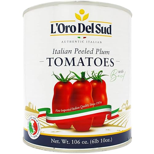Tomates de ciruela italianos, enteros pelados, en puré, tamaño grande, estilo San Marzano, 3.4 kg (106 oz), producto de Italia, L'Oro Del Sud