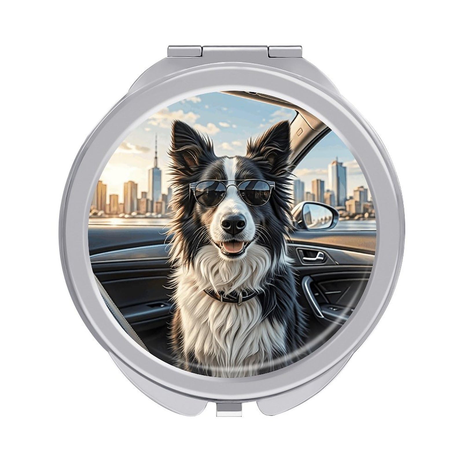 VstaDank Border Collie Dog Travel Makeup Mirror 2 X /1 X Magnifying Mini Vintage Pocket Mirror for Purse Small Portable Folding Small Round Mirrors Portable Vanity Mirrors for Women