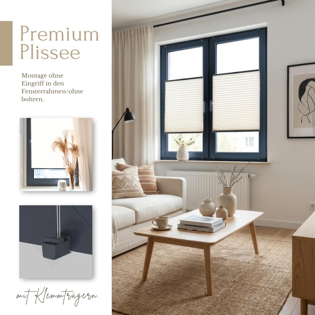 Home-Vision Premium Plissee Klemmfix Graphit B95 x H200cm Profil Anthrazit | Ohne Bohren Sonnenschutz & Sichtschutz Faltrollo Easyfix Klemmträger für Fenster und Tür