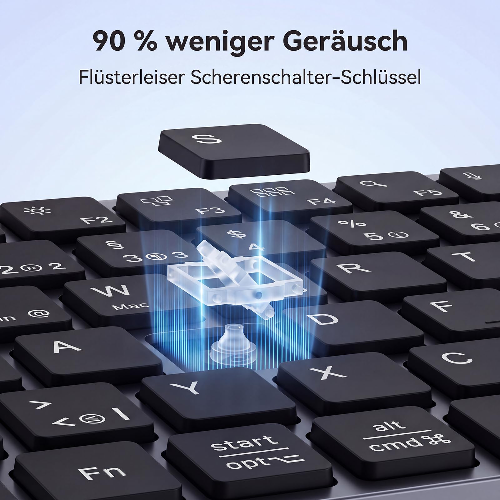 TECURS Kabellose Bluetooth Tastatur (2BT+2.4G), QWERTZ Layout, Schwarz
