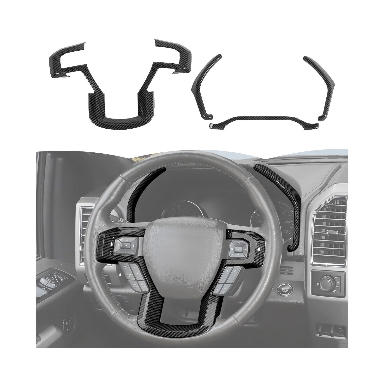 RT-TCZ Dashboard Panel Cover Interior Trim Kit Decoration Interior Accessories for Ford F150 2015-2020 (Black Carbon Fiber)