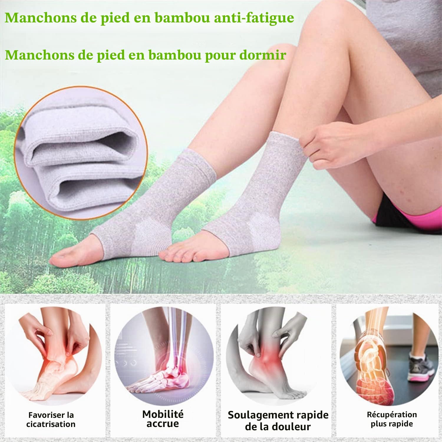 Lot de 3 paires de chaussettes de compression en bambou, anti-fatigue, anti-neuropathie au moment du coucher, gonflement de la cheville, pour soulager la douleur de l'arthrite