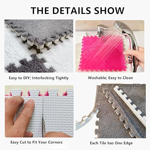 Miniatura 5 de 16 azulejos de espuma entrelazados lanudo de 12 x 12 pulgadas, 16 pies cuadrados, alfombras protectoras para niños, alfombras protectoras para