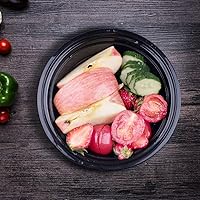 Vista 5 de Glotoch Express Recipientes redondos de plástico negro de 16 onzas, paquete de 150 unidades, reutilizables, aptos para microondas, congelador