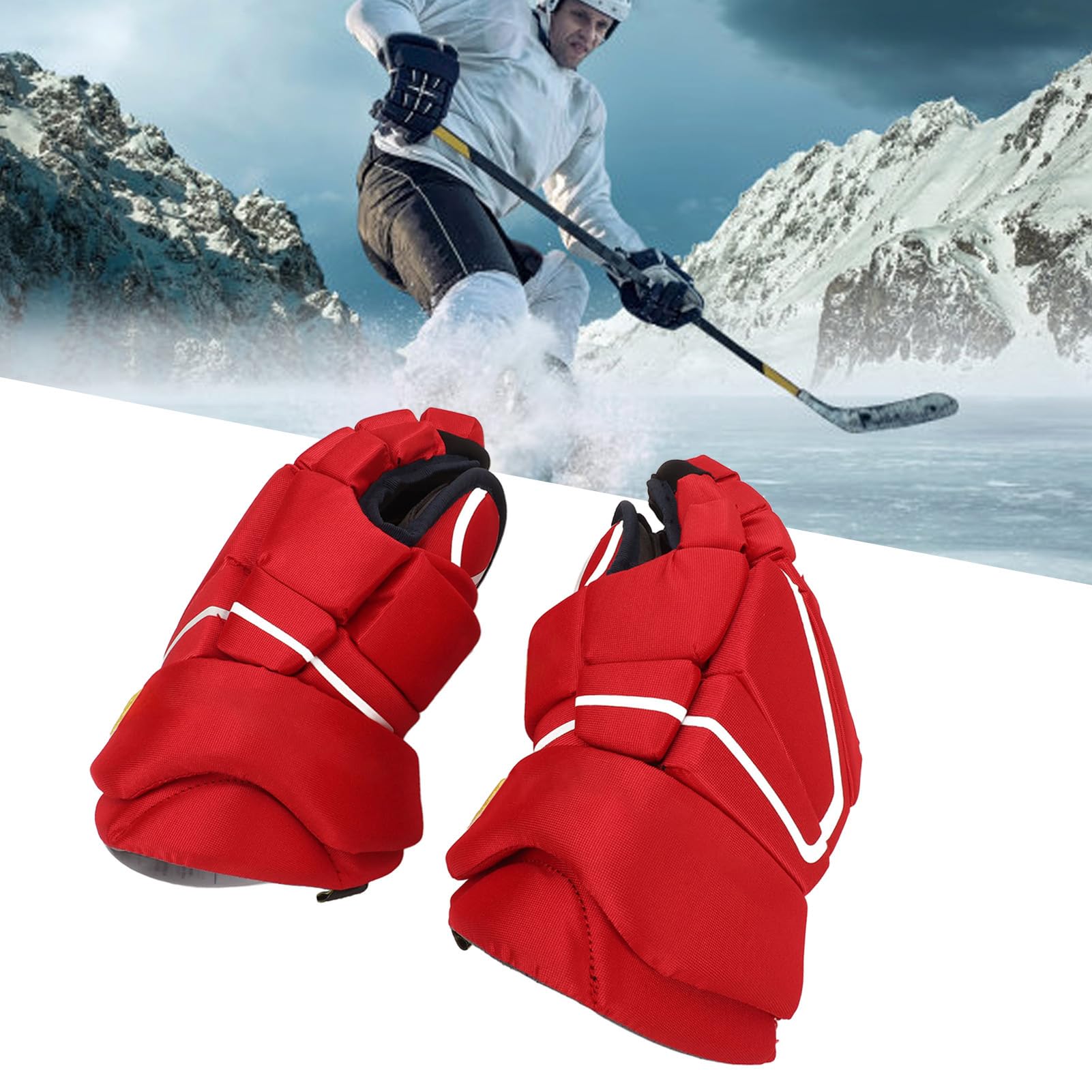 Gants de Hockey sur Glace Rouges, 1 Paire, Protection des Mains, pour Adultes, pour Le Patinage à roulettes (11 Pouces)
