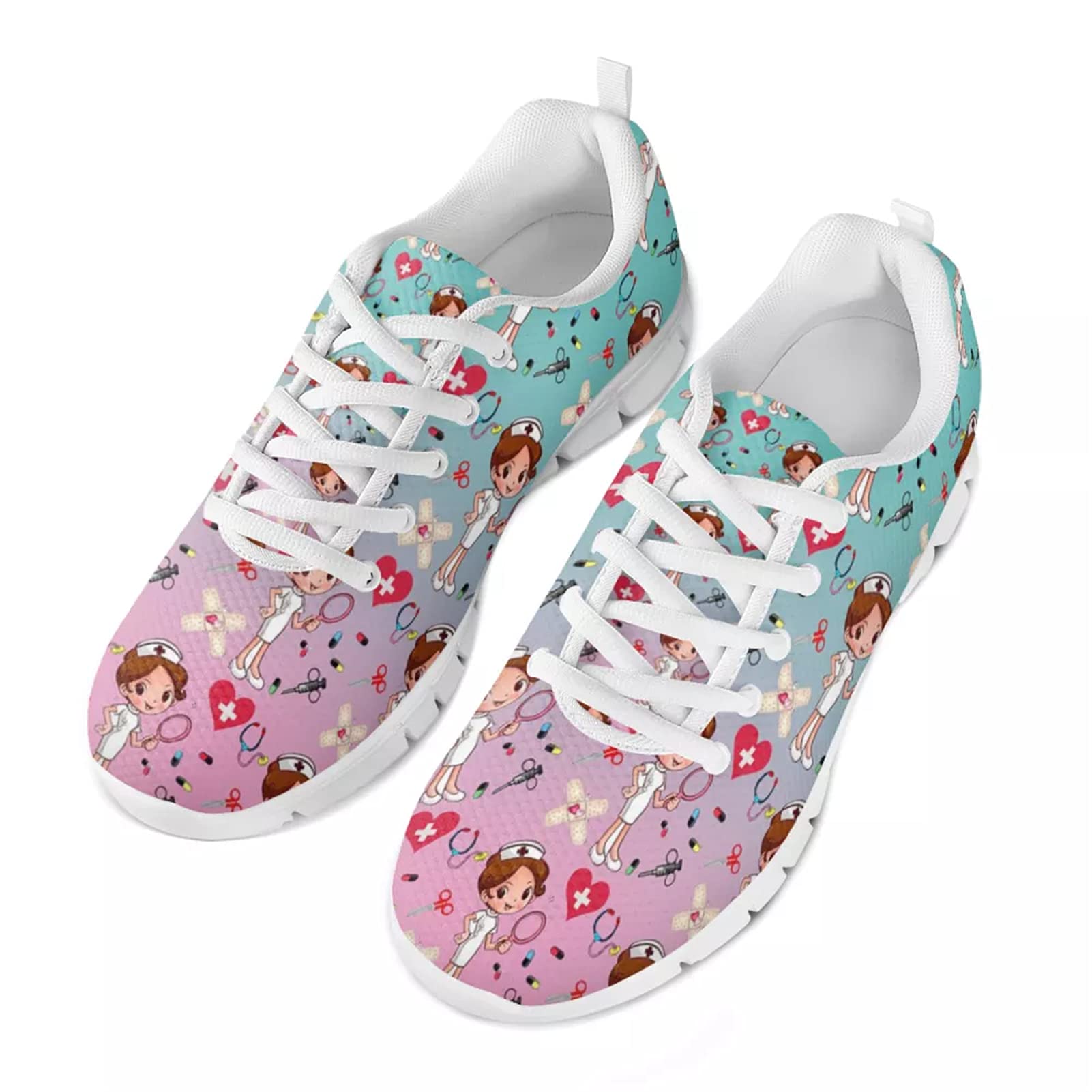 Showudesigns Damen Laufschuhe Atmungsaktiv Turnschuhe Schnürer Sportschuhe Sneaker Cartoon Bär Nurse
