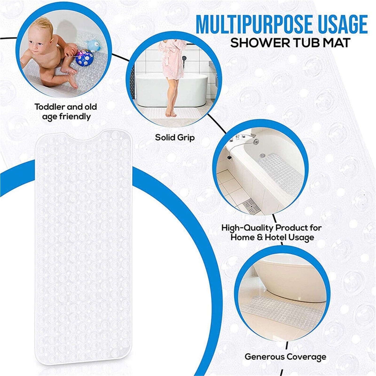Antirutschmatte füR Badewanne 100 x 40 cm rutschfeste, schnell trocknende Badematte aus PVC