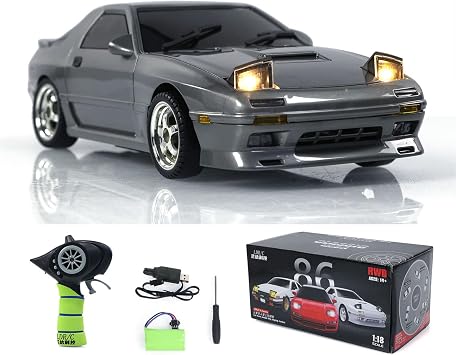 118 Rx7 RWS RC Drift Car LDRC Ld1802 Radio Control Racing Vehicles Gyroscope Light System Motor Servo ESC Hobby Grade Model for Christmas Birthday Gift for Ages 14+Gray