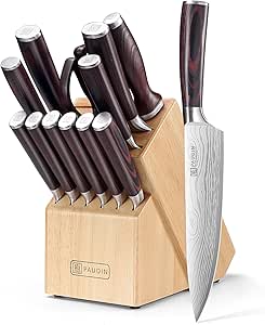 PAUDIN 14-Piece Kitchen Knife Set with Block, High Carbon German Stainless Steel Chef Knives