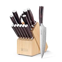 PAUDIN Kitchen Knife Set with Block 14 Pieces Knife Sets for Kitchen with Block High Carbon German Stainless