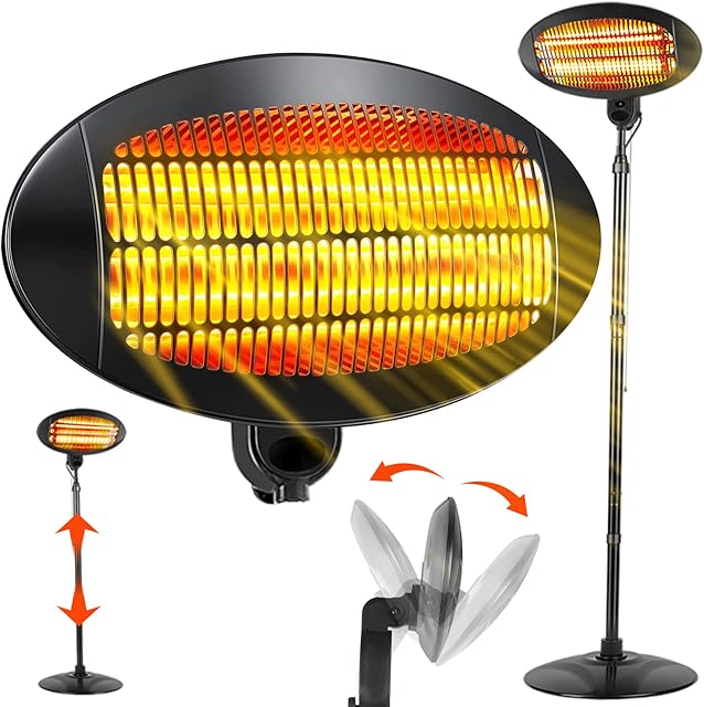 bigzzia 2KW Freestanding Electric Garden Outdoor Indoor Portable Patio Heater with 3 Heating Settings Adjustable Height