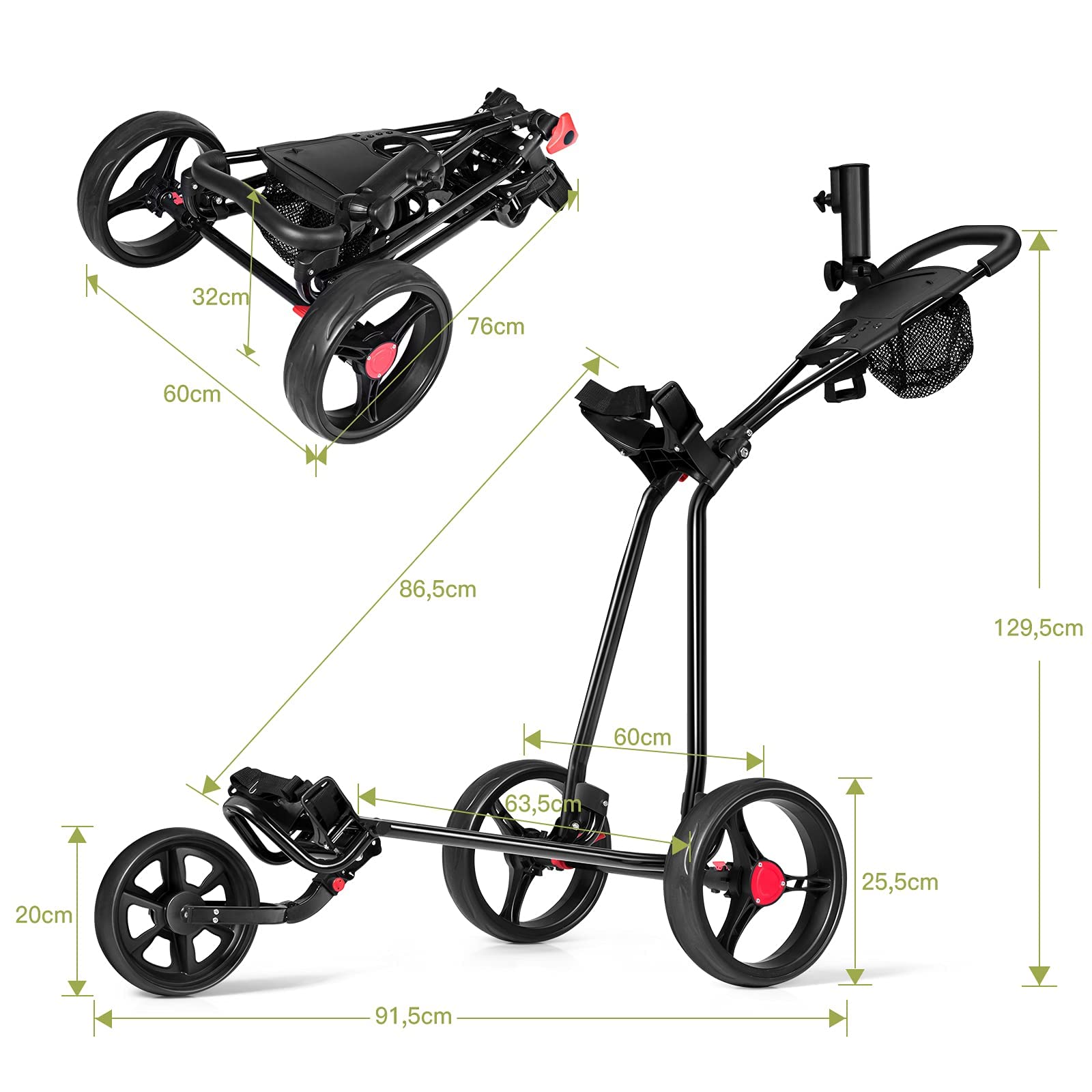 FANTASK Unisex – Erwachsene Golftrolley, Schwarz, 91 5 X 60 X 129 5 cm L X B X H EU