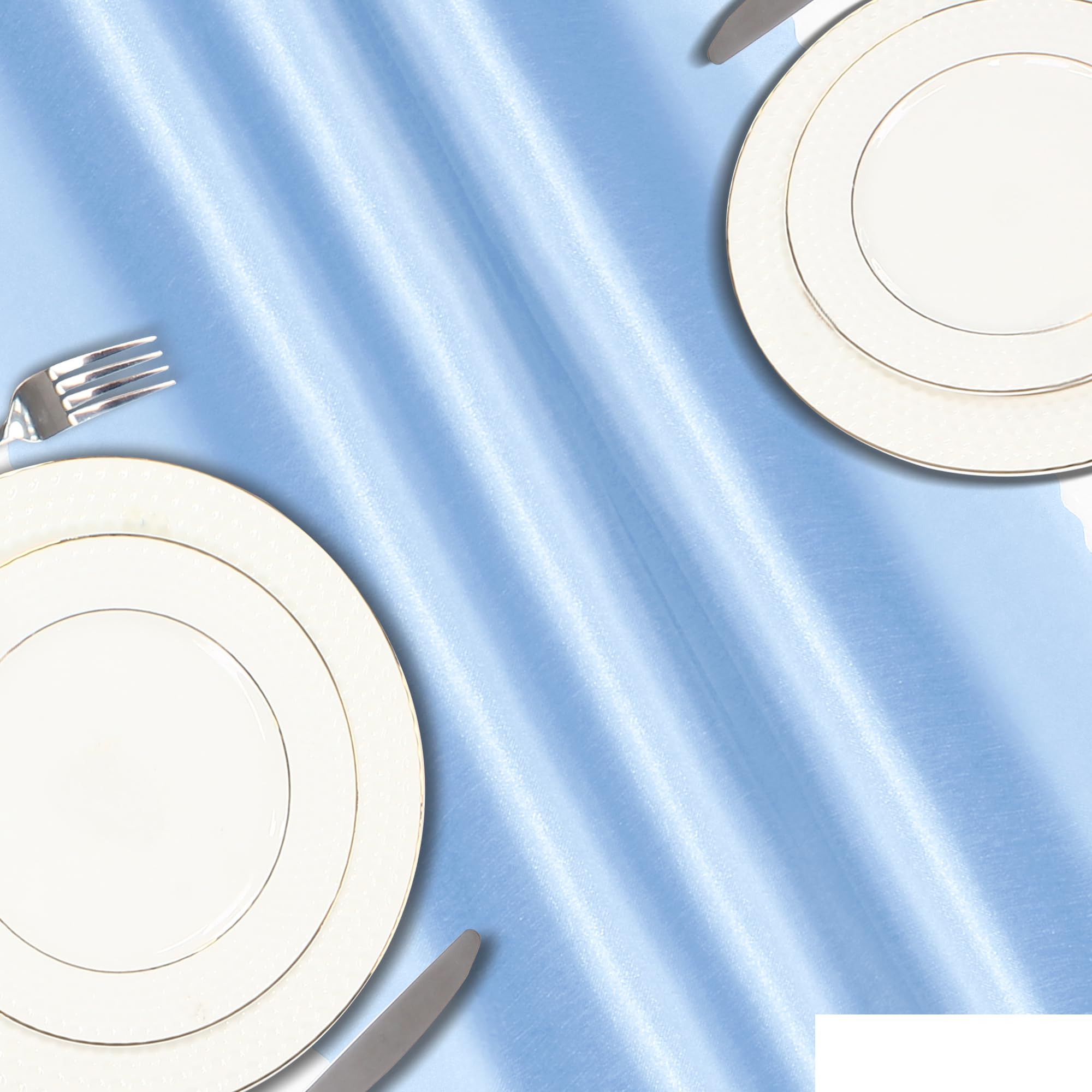 VACVELT Paquete de 6 caminos de mesa de satén de 12 x 72 pulgadas de largo, color azul claro, caminos de mesa de boda, caminos de mesa suaves y brillantes para fiestas de cumpleaños, banquetes,